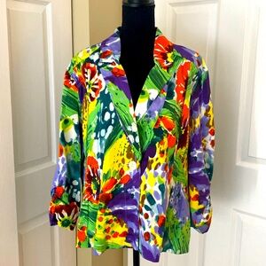 Erin London jacket in floral colors of purple orange yellow green, Sz 2X, EUC